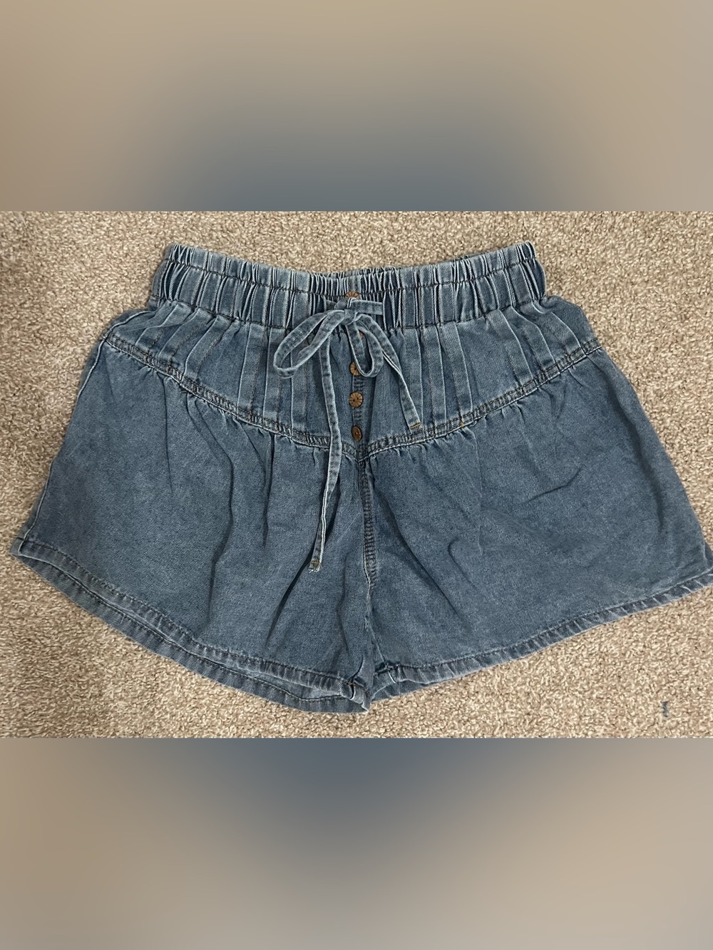 SHEIN Blue Washed Denim Button-Front Shorts with Drawstring